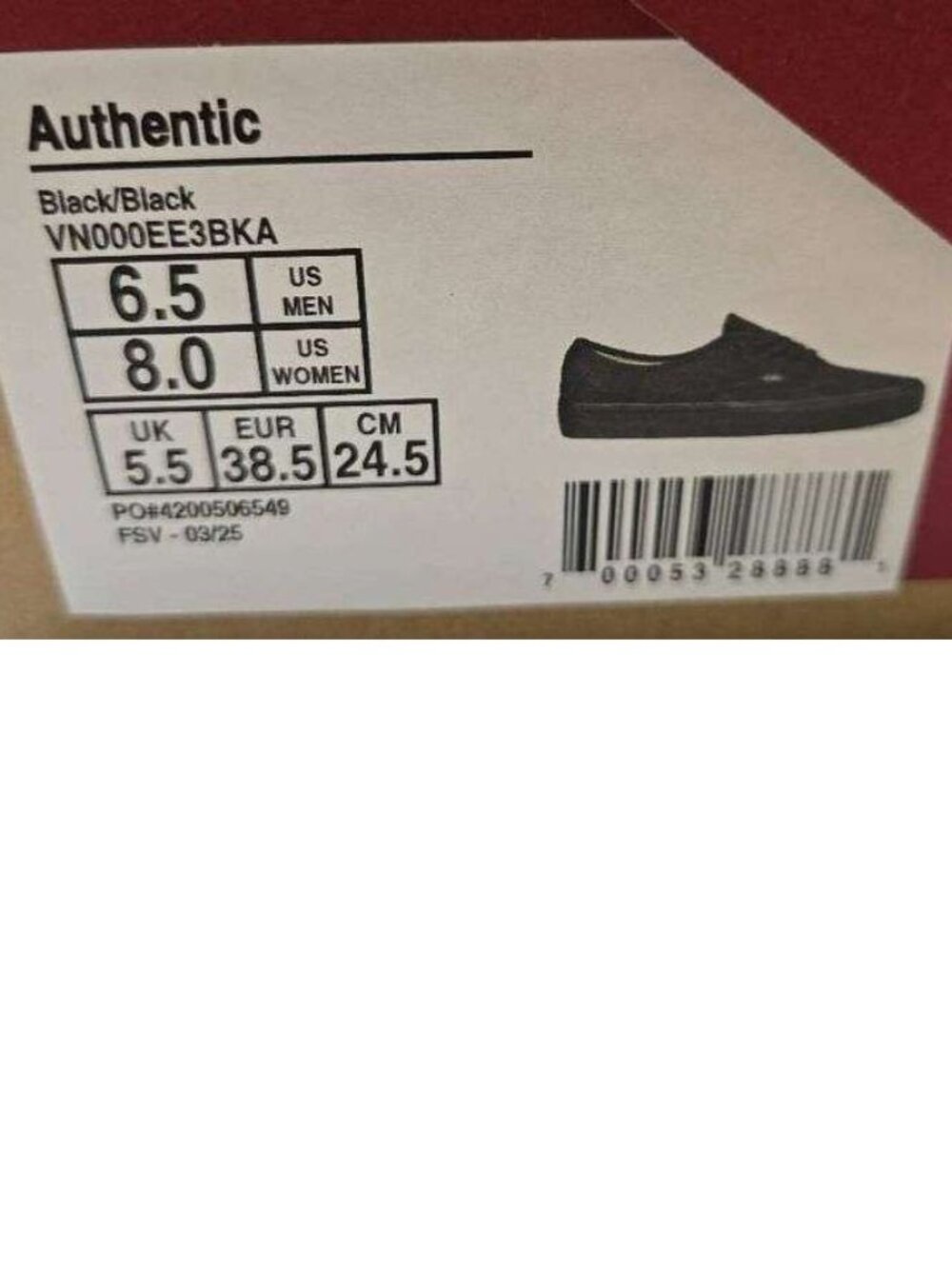 NEW Van's Authentic Low Top Shoes Black Size Men's 6.5 Women's 8 - Picture 8 of 8